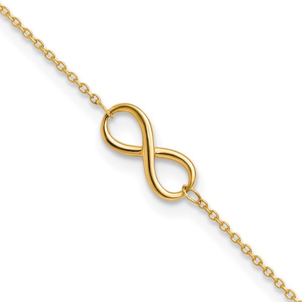 14k Real Solid Gold High Polished Infinity Charm Anklet, 9-10 in Adjustable Discount