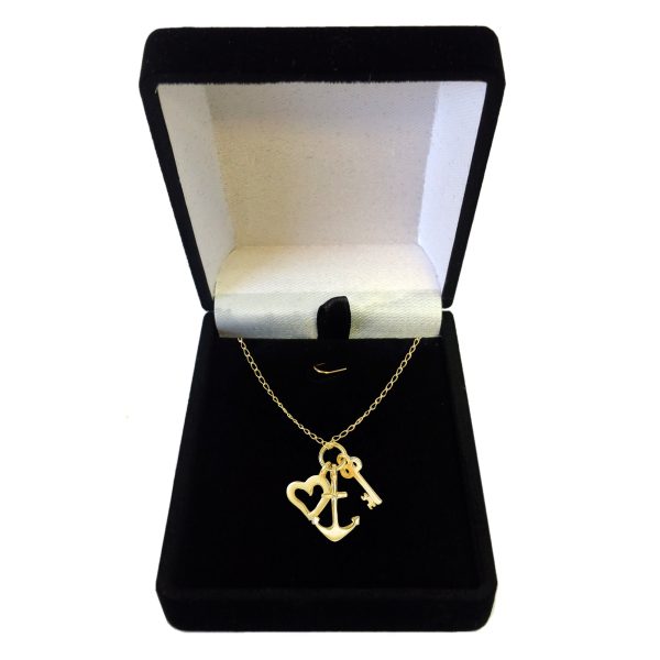 14k Yellow Gold Key Anchor And Heart Charms Necklace, 18  Hot on Sale