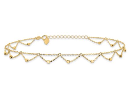 14k Real Yellow Gold High Polished and Diamond-cut Fancy Anklet, 10  Adjustable to 11.5  on Sale