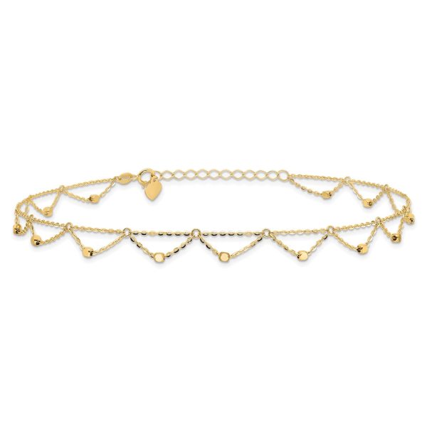 14k Real Yellow Gold High Polished and Diamond-cut Fancy Anklet, 10  Adjustable to 11.5  on Sale