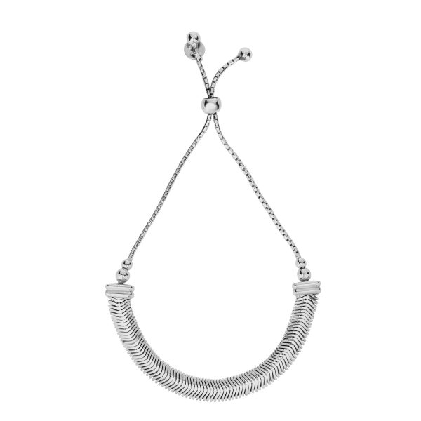 Sterling Silver Herringbone Style Element Adjustable Bolo Friendship Bracelet , 9.25  For Discount