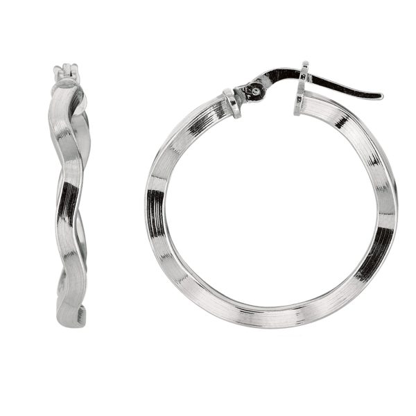 Sterling Silver With Rhodium Plated Wavy Round Hoop Earrings Supply