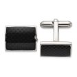 Chisel Stainless Steel Polished with Black Carbon Fiber Inlay Cuff Links Cheap