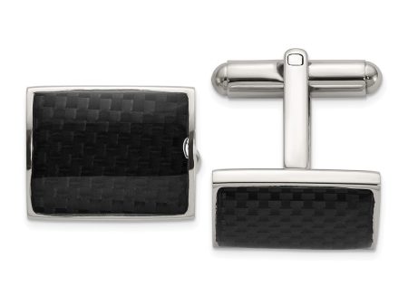 Chisel Stainless Steel Polished with Black Carbon Fiber Inlay Cuff Links Cheap