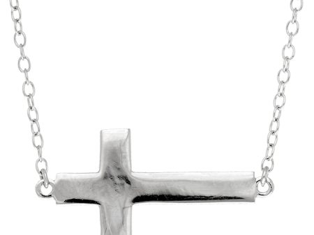 Sideways Cross Necklace In Rhodium Plated Sterling Silver - 18 Inches Sale