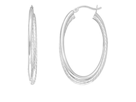 Sterling Silver Rhodium Plated Twisted Tube Oval Hoop Earrings, Diameter 35mm Cheap