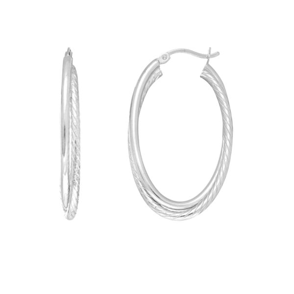 Sterling Silver Rhodium Plated Twisted Tube Oval Hoop Earrings, Diameter 35mm Cheap