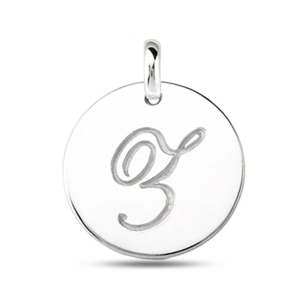 Z  14K White Gold Script Engraved Initial  Disk Pendant Hot on Sale