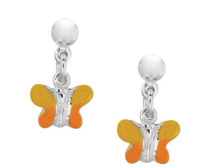 Yellow Enamel Butterfly Dangle Earrings In Sterling Silver Discount