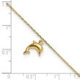 14k Yellow Gold Dolphin Charm 9 Inch to 10 Inch Summer Anklet For Cheap