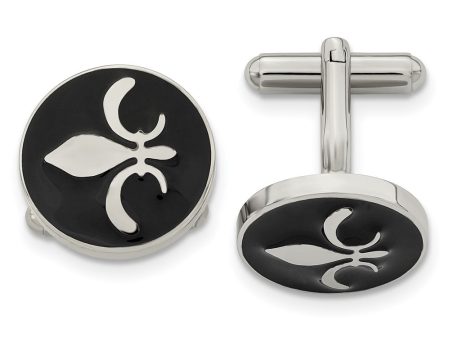 Chisel Stainless Steel Polished Enameled with Fleur de lis Circle Cufflinks For Discount