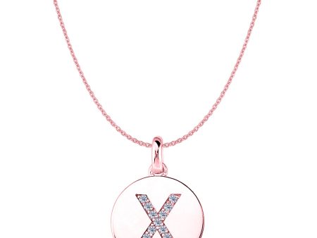 X  Diamond Initial 14K Rose Gold Disk Pendant (0.13ct) For Cheap