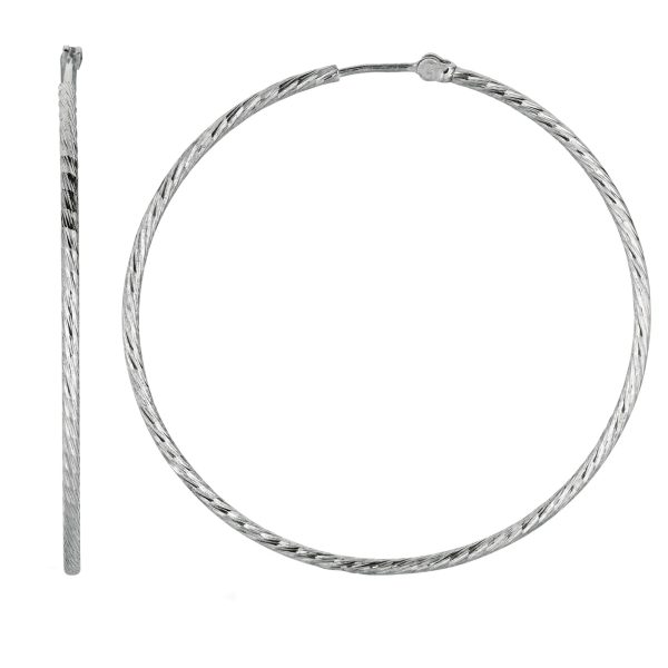 Sterling Silver Rhodium Plated  Round Hoop Earrings Online Sale