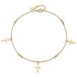 14k Real Yellow Gold High Polished and Diamond-cut Cross Anklet, 9  to 11  Adjustable For Cheap