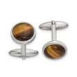 Chisel Stainless Steel Polished Tiger s Eye Circle Cufflinks Sale