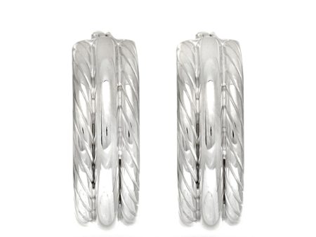 Sterling Silver Rhodium Plated Twisted Tube Round Hoop Earrings, Diameter 15mm Online Sale