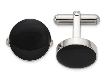 Chisel Stainless Steel Polished with Black Enameled Center Cuff Links Sale