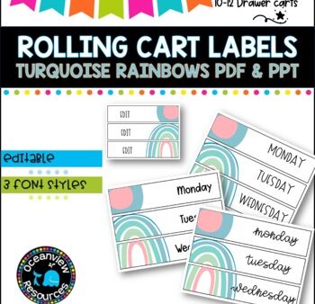 10 Drawer Rolling Cart Labels | TURQUOISE RAINBOWS DESIGN I Teacher Trolley Online Hot Sale