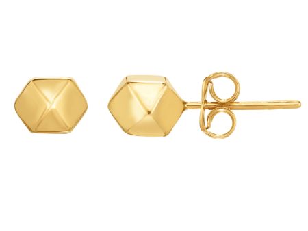 14K Gold Yellow Multi Pyramid And Hexagon Combo Design Stud Earrings Online Sale