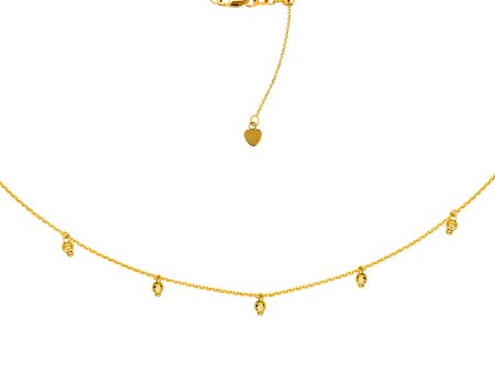 5 Dangle Diamond Cut Beads Choker 14k Yellow Gold Necklace, 16  Adjustable Hot on Sale