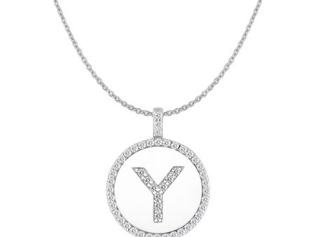 Y  Diamond Initial 14K White Gold Disk Pendant (0.50ct) Online Hot Sale