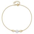 14k Real Two-tone Yellow Gold Three Flower Charm Adjustable Anklet, 9 Inches to 10 Inches Fashion