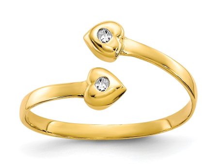 10K Real Solid Yellow Gold CZ Heart Shaped Toe Summer Ring Cheap