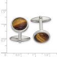 Chisel Stainless Steel Polished Tiger s Eye Circle Cufflinks Sale