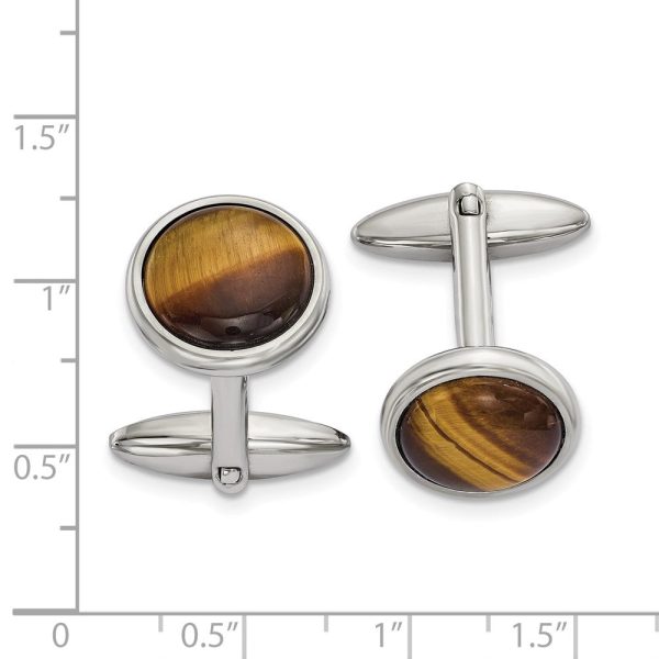 Chisel Stainless Steel Polished Tiger s Eye Circle Cufflinks Sale