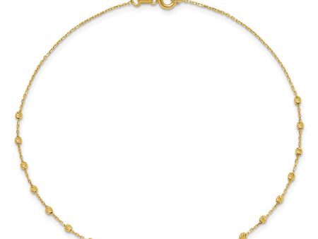 14k Real Yellow Gold High Polished Diamond-cut Beaded Charm 9 to 9.75 Inch Adjustable  Anklet Online now