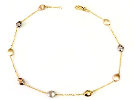 14K Yellow White And Rose Gold Charms Fancy Anklet, 10  Discount