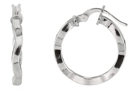 Sterling Silver With Rhodium Plated Wavy Round Hoop Earrings Supply