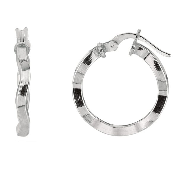 Sterling Silver With Rhodium Plated Wavy Round Hoop Earrings Supply