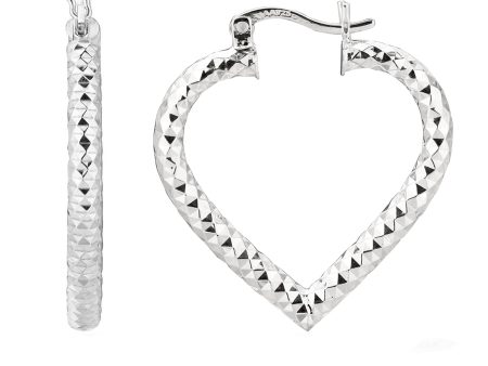 Sterling Silver Rhodium Plated  Heart Shape Hoop Earrings, Diameter 25mm Fashion