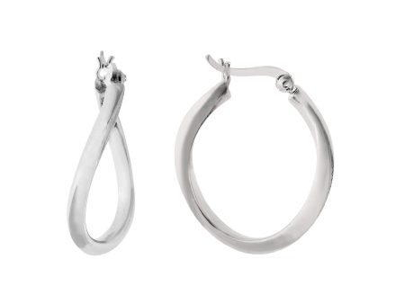 Sterling Silver Rhodium Plated Wavy Oval Hoop Earrings, Diameter 25mm For Discount