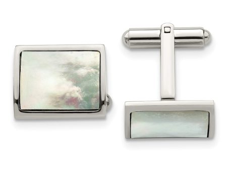 Chisel Stainless Steel Polished Mother Of Pearl Cufflinks Online now