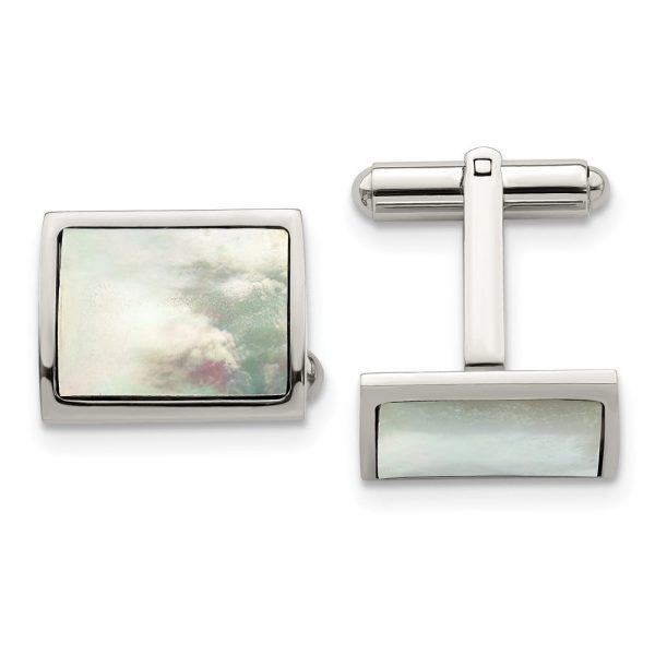 Chisel Stainless Steel Polished Mother Of Pearl Cufflinks Online now