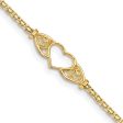 14k Real Yellow Gold High Polished Heart Charm Anklet, 10  on Sale