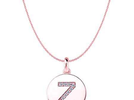 Z  Diamond Initial 14K Rose Gold Disk Pendant (0.12ct) Hot on Sale