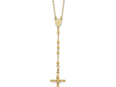 14k Yellow Gold Diamond-cut 3mm Beaded Rosary Necklace, 24  Sale