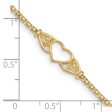 14k Real Yellow Gold High Polished Heart Charm Anklet, 10  on Sale