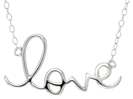 Script  Love Logo Necklace In Rhodium Plated Sterling Silver - 18 Inches Supply