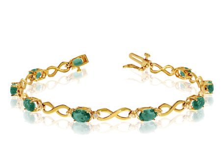 10K Yellow Gold Oval Emerald Stones And Diamonds Infinity Tennis Bracelet, 7  Online now