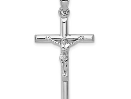 10k Solid White Gold Crucifix Jesus Cross Pendant, 32mm x 19mm Hot on Sale