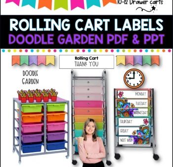 10 Drawer Rolling Cart Labels | COLORFUL GARDEN DESIGN I Teacher Trolley For Discount