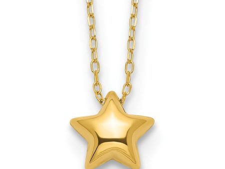 14k Yellow Gold High Polished Puffed Star Pendant Necklace, 16.5  For Discount