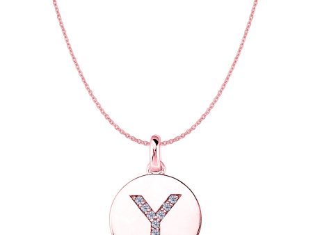 Y  Diamond Initial 14K Rose Gold Disk Pendant (0.09ct) Sale