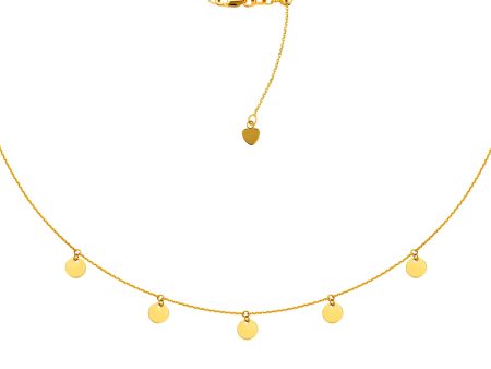 5 Dangle Mini Disc Choker 14k Gold Necklace, 16  Adjustable on Sale