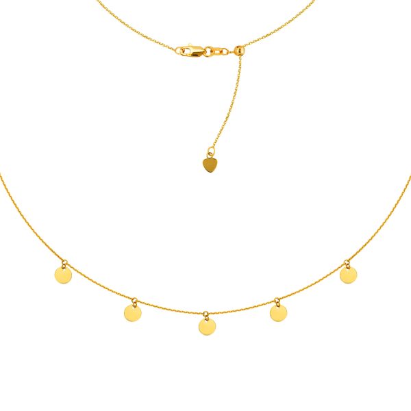 5 Dangle Mini Disc Choker 14k Gold Necklace, 16  Adjustable on Sale