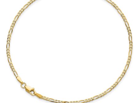 14K Real Solid Gold Figaro Link Chain Anklet with Dangling Heart Charm Online now